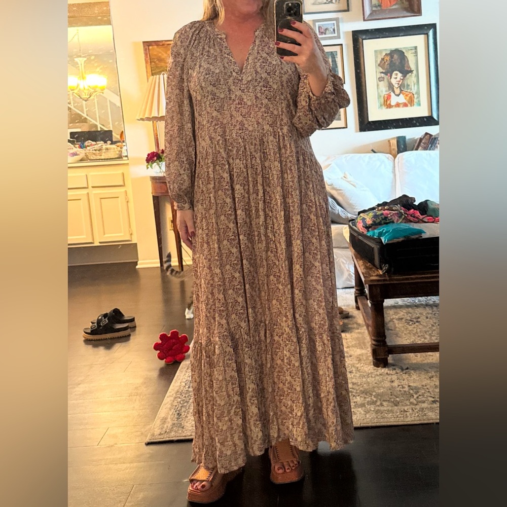 Boho Floral Maxi Dress in Taupe Pink